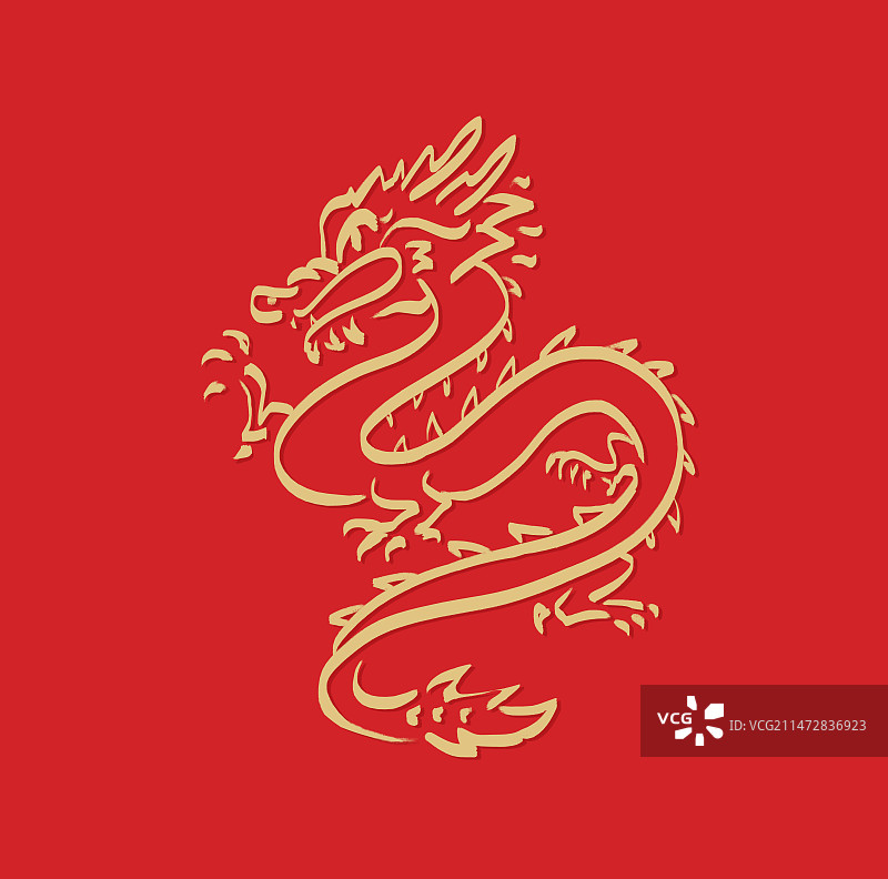 手绘线条龙红底插画图片素材