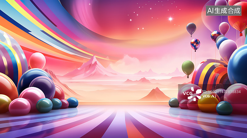 【AI数字艺术】彩色气球在天空中的彩虹图片素材
