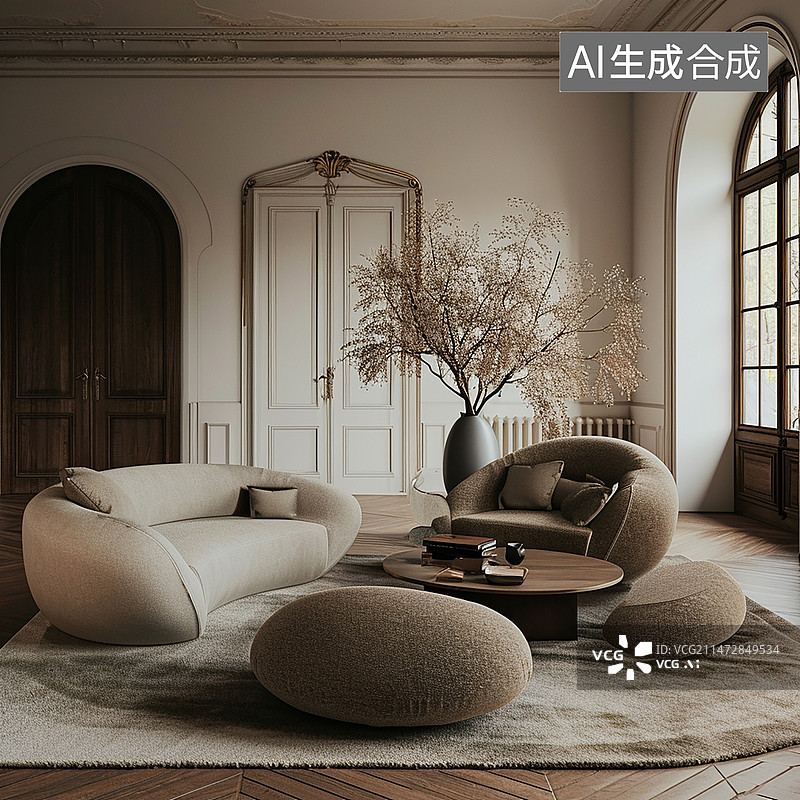【AI数字艺术】现代北欧风格客厅空间设计图片素材