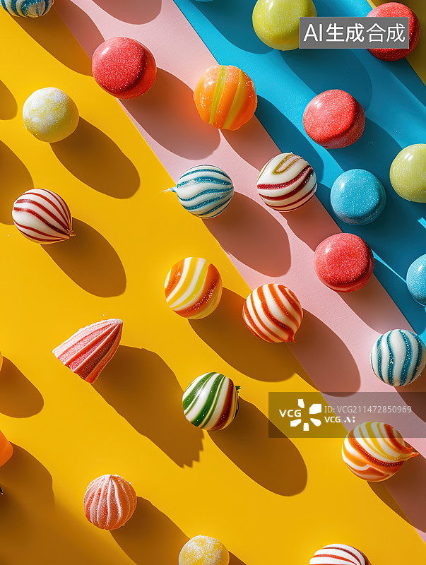 【AI数字艺术】彩色背景上的彩色糖果特写镜头图片素材