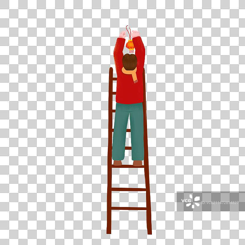 站在梯子上的人插画人物元素图片素材
