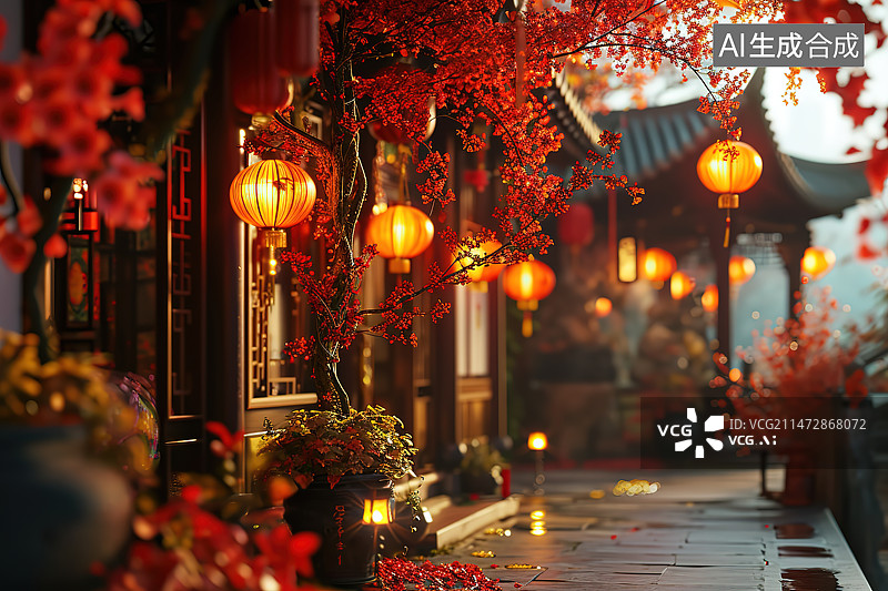 【AI数字艺术】圣诞装饰挂在树上的特写镜头图片素材