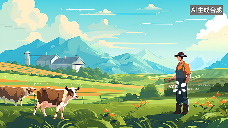 【AI数字艺术】农场主正在使用手机图片素材