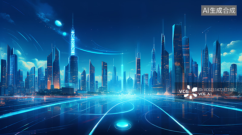【AI数字艺术】数字智慧城市背景图片素材