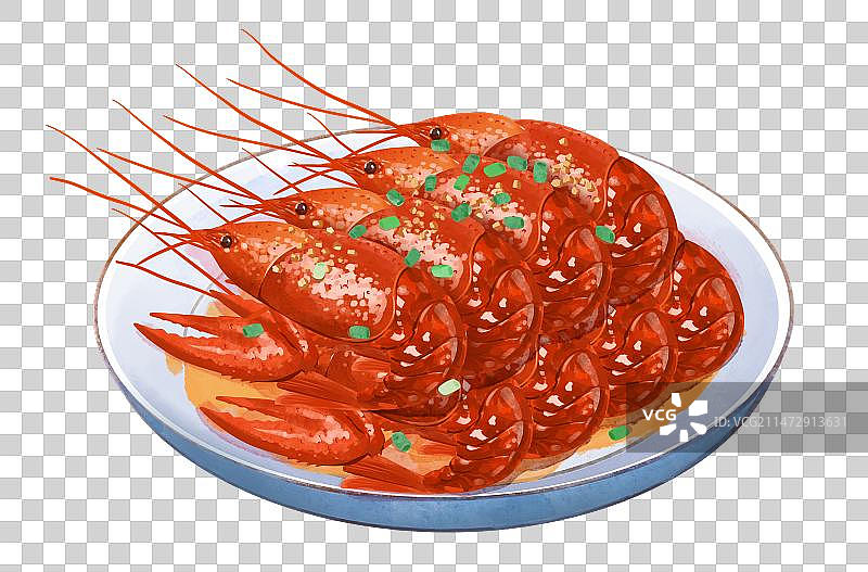 一盘麻辣小龙虾手绘风格美食插画元素图片素材