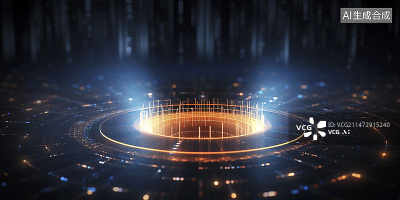 【AI数字艺术】蓝色科技粒子火焰发射器展台背景图片素材