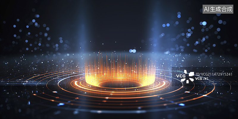 【AI数字艺术】蓝色科技粒子火焰发射器展台背景图片素材