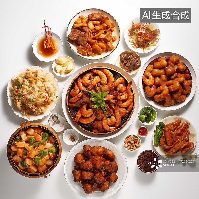 【AI数字艺术】除夕年夜饭高视角素材-丰盛的菜肴图片素材