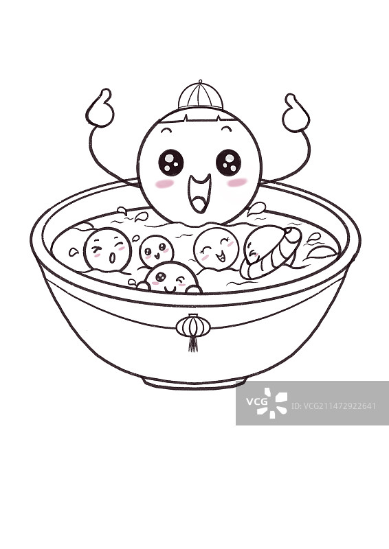 拟人碗里的元宵插画图片素材