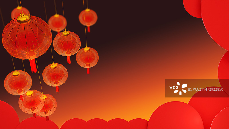 2024新年喜庆红灯笼过年海报插画图片素材