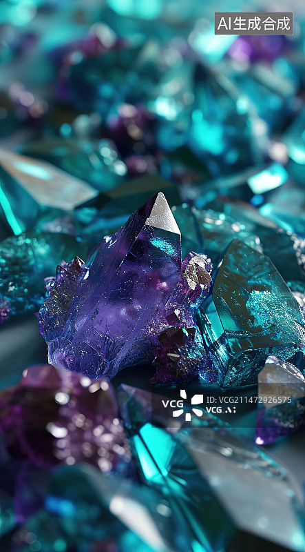 【AI数字艺术】彩色钻石戒指特写图片素材