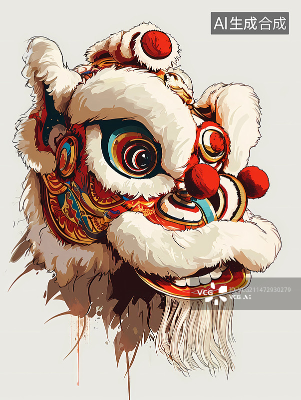 【AI数字艺术】国风插画——中国传统艺术舞狮子图片素材