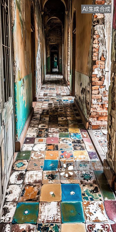 【AI数字艺术】旧建筑中的空人行道图片素材