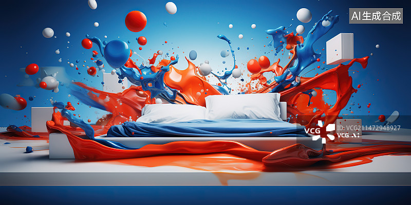 【AI数字艺术】蓝色背景下的彩色气球特写镜头图片素材