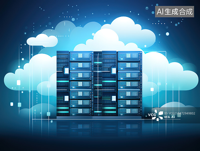 【AI数字艺术】云存储和云计算概念插画图片素材