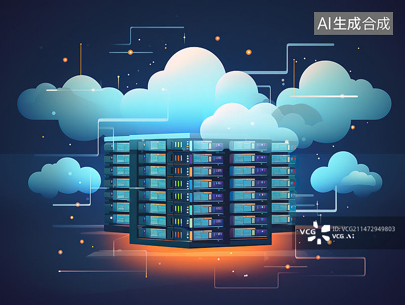 【AI数字艺术】云存储和云计算概念插画图片素材