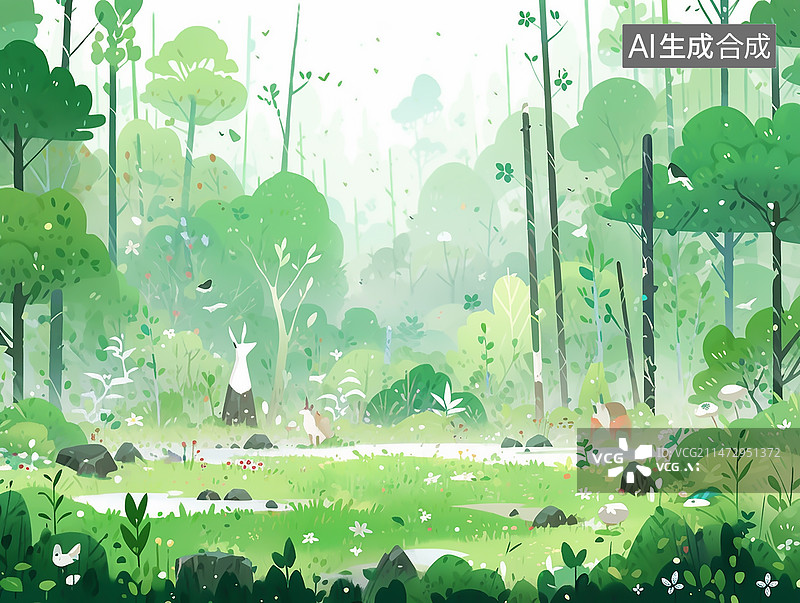 【AI数字艺术】春天森林插画图片素材