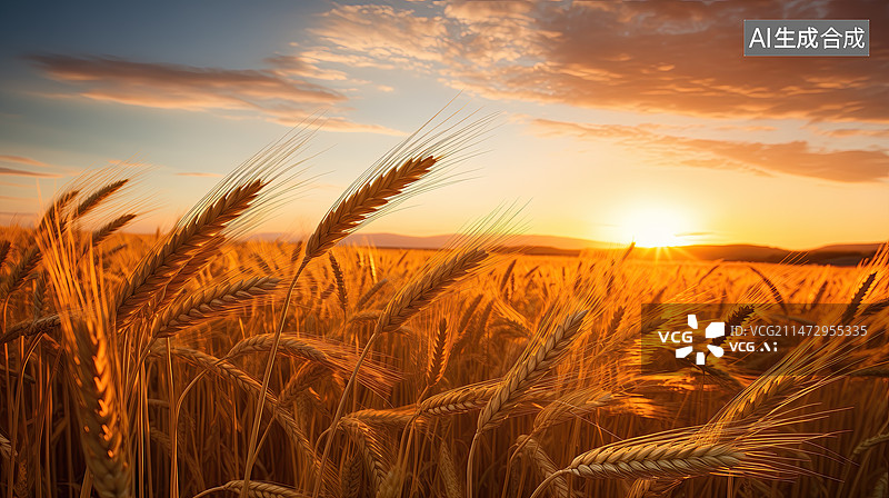 【AI数字艺术】小麦地，丰收的季节图片素材