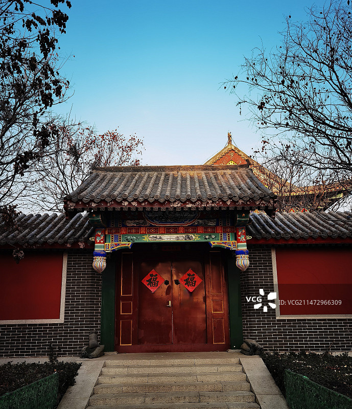 天津塘沽妈祖庙系列之宫殿侧门图片素材