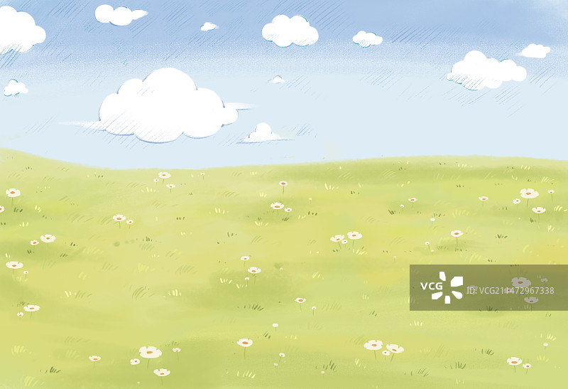 空旷清新的草地和天空图片素材