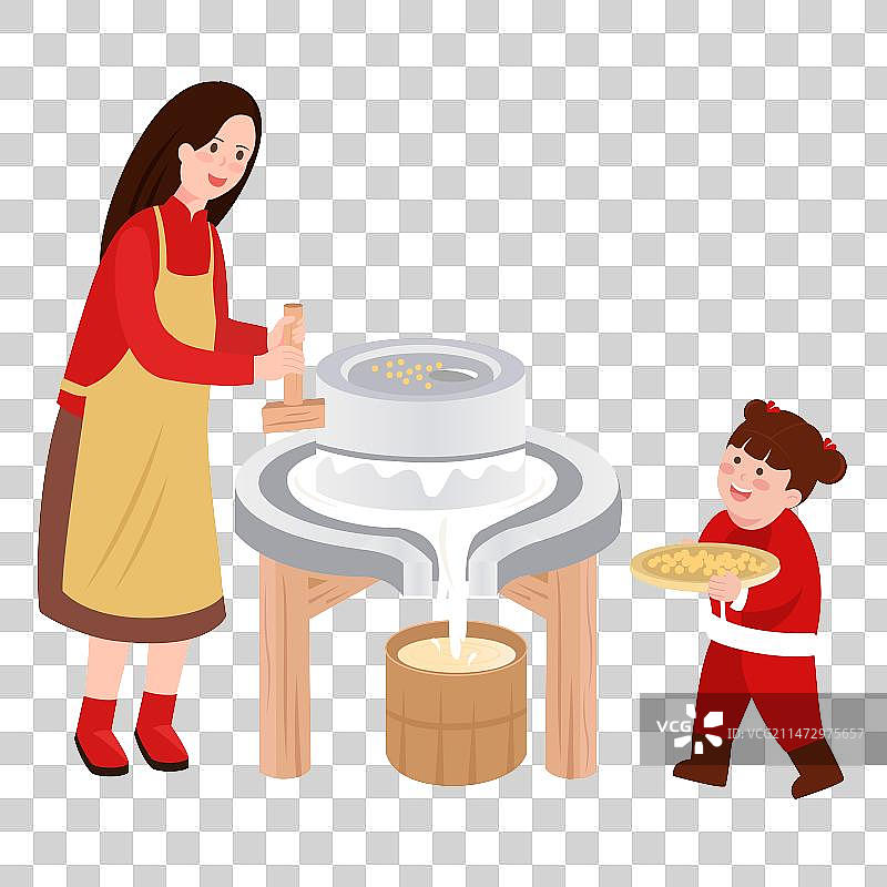 母女磨豆腐插画元素图片素材