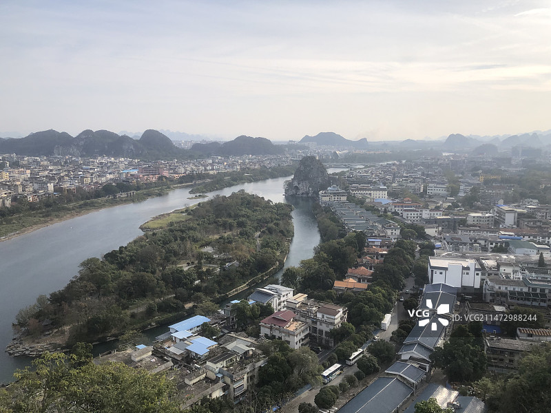 桂林市区两江四湖叠彩山漓江自然风光桂林山水图片素材
