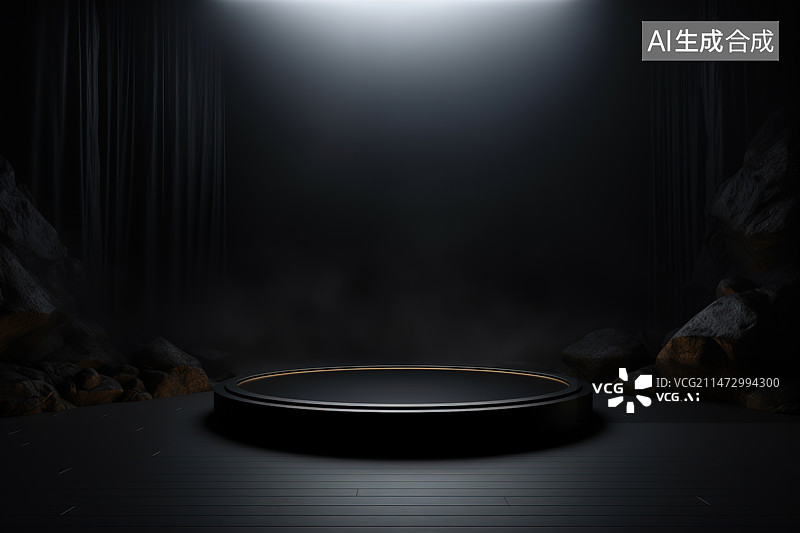 【AI数字艺术】黑色背景下桌子上的空容器特写镜头图片素材
