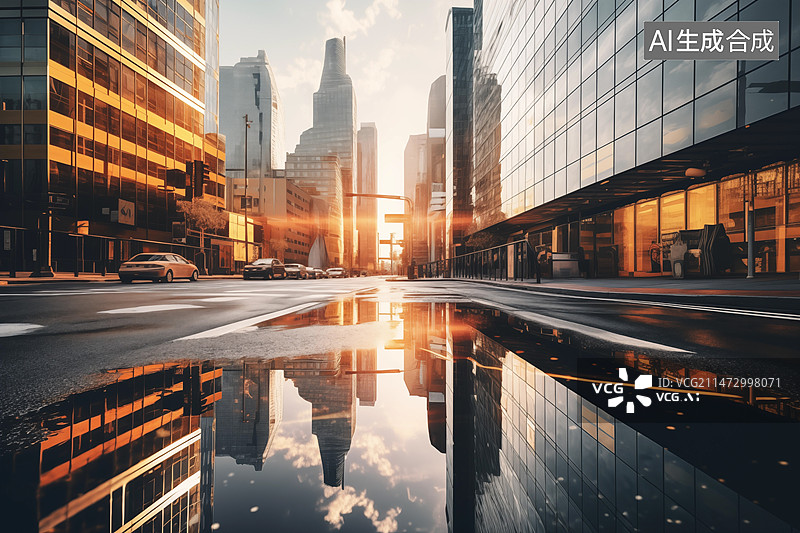 【AI数字艺术】晨曦城市风光道路平台图片素材