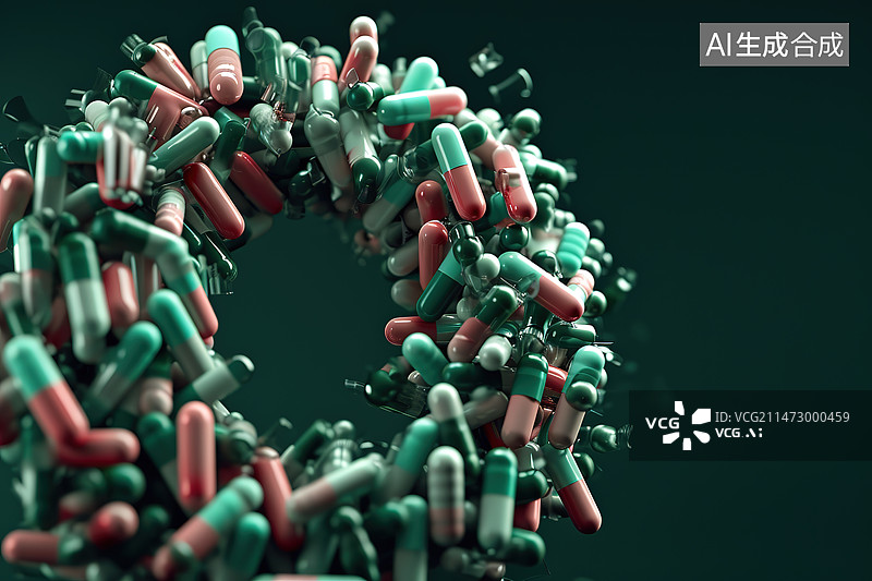 【AI数字艺术】黑色背景上的胶囊特写镜头图片素材