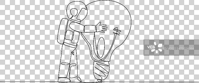 精力充沛的年轻宇航员单线线条画图片素材