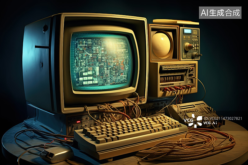 【AI数字艺术】黑色背景下老式打字机的特写镜头图片素材