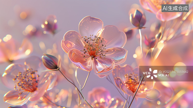 【AI数字艺术】透明梦幻冰晶花图片素材