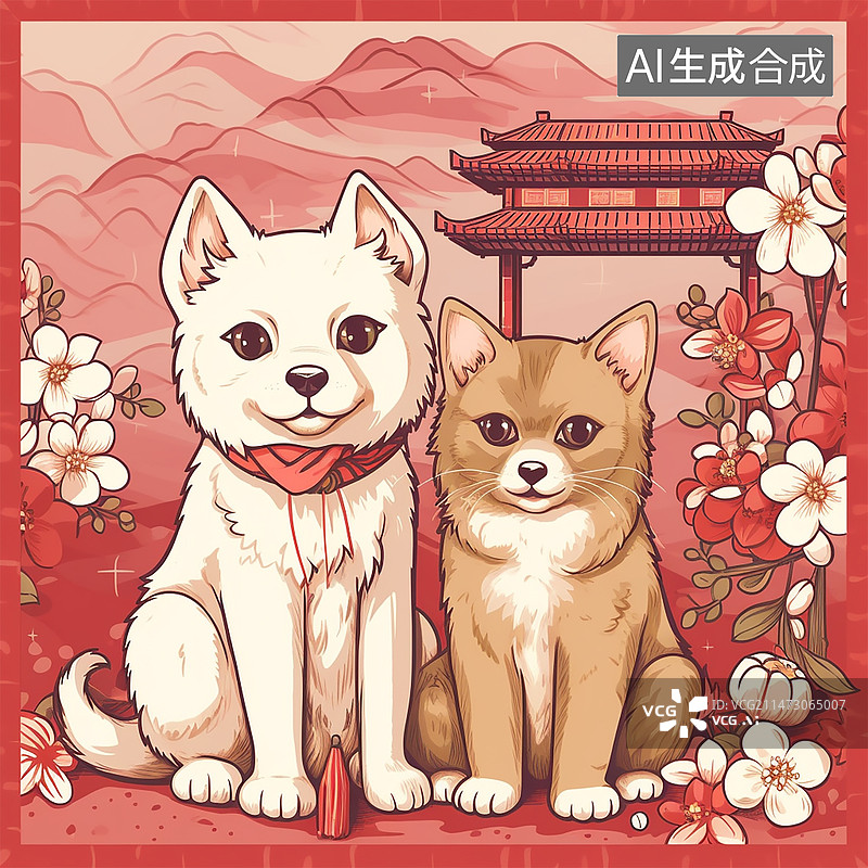【AI数字艺术】可爱小狗迎接新年图片素材