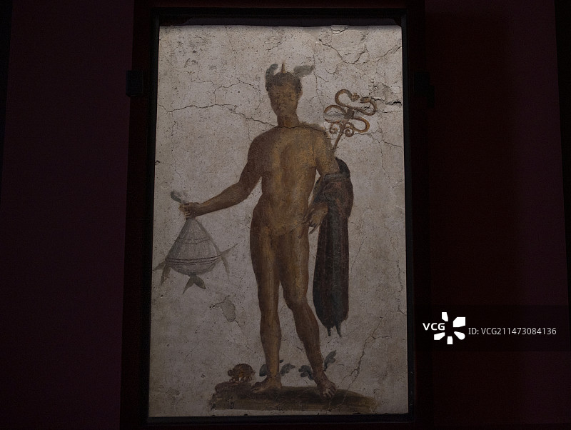 那不勒斯国家考古博物馆古罗马文物精品，湿壁画---墨丘利图片素材