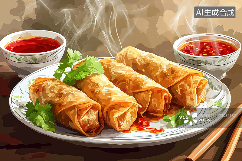 【AI数字艺术】桌上盘子里食物的特写镜头图片素材