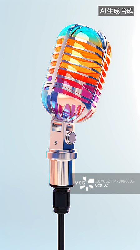 【AI数字艺术】酸性彩色3D渐变金属话筒素材图片素材