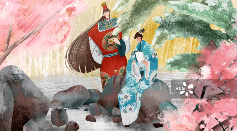 红楼梦林黛玉与贾宝玉插画GIF动图图片素材