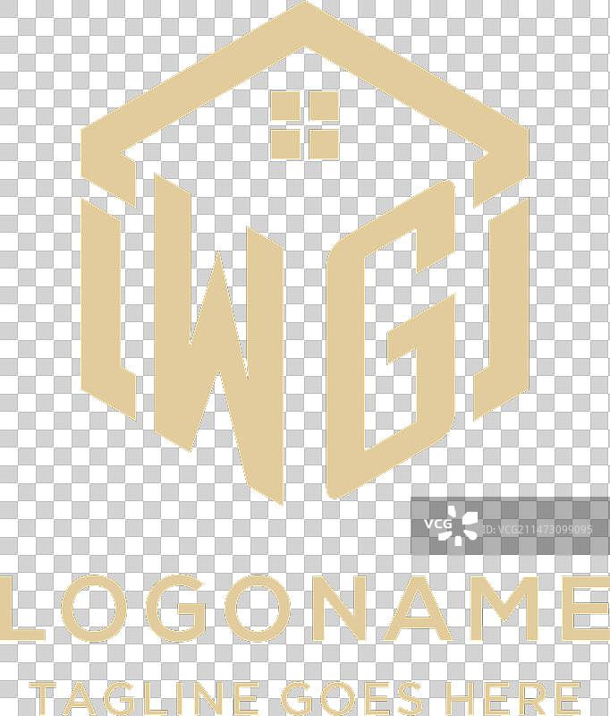 WG字母logo，抽象房屋屋顶六边形图片素材