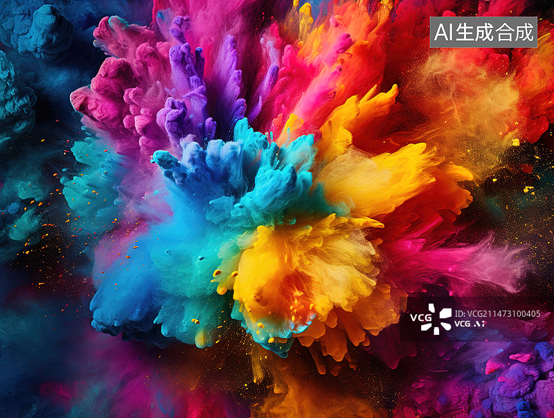 【AI数字艺术】散开的彩色的颜料图片素材