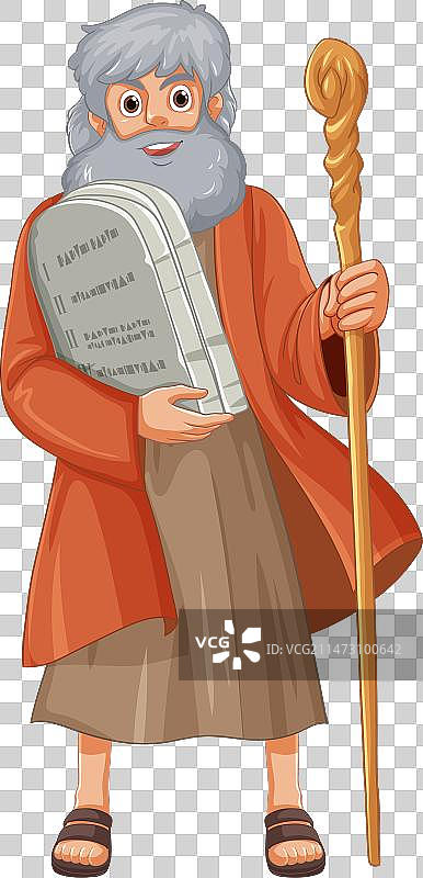 卡通人物摩西手持《十诫》图片素材