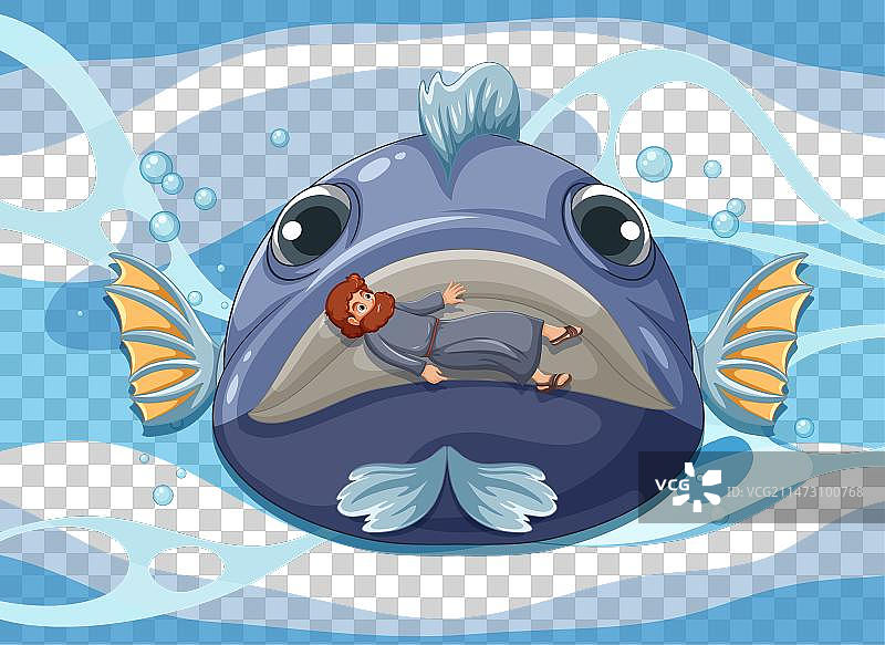 约拿和大鱼水下逃生图片素材