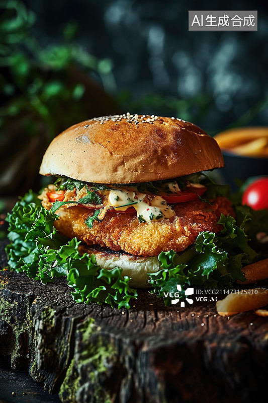 【AI数字艺术】汉堡和薯条特写镜头图片素材