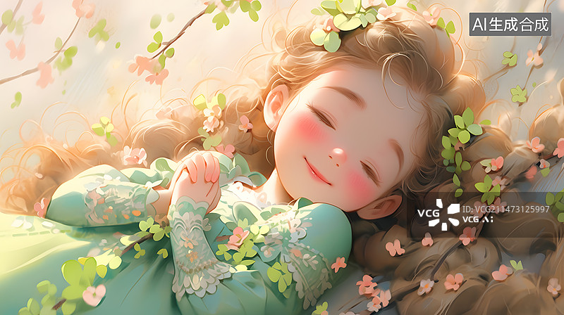【AI数字艺术】花丛中的少女图片素材