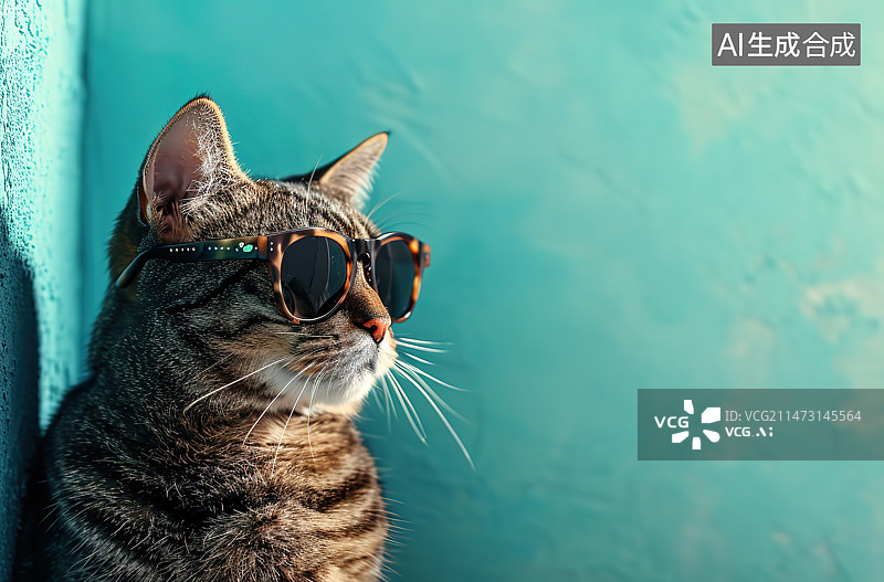 【AI数字艺术】戴太阳镜的猫的高角度视图图片素材
