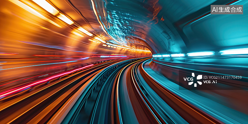 【AI数字艺术】夜晚运动模糊的城市高架路面图片素材