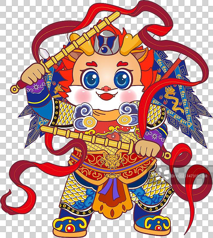 春节龙年卡通龙中国龙IP吉祥物形象插画门神窗花春联图片素材