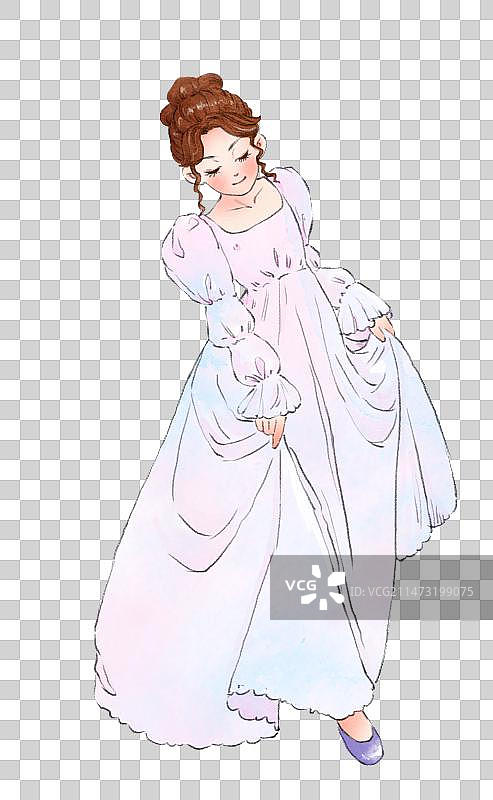 水彩风格长裙少女图片素材