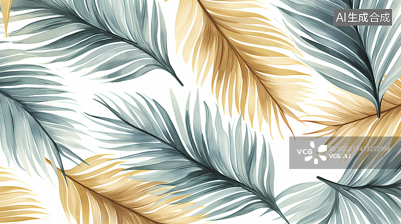 【AI数字艺术】数码复古水彩棕榈叶图形海报背景图片素材