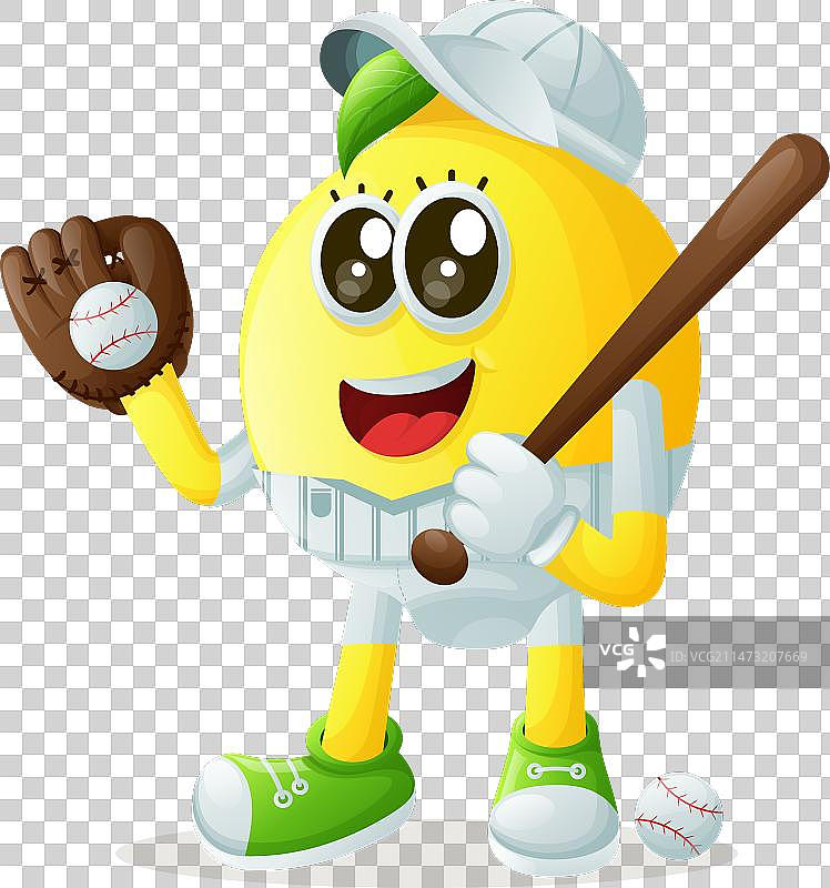 打棒球的可爱柠檬角色图片素材