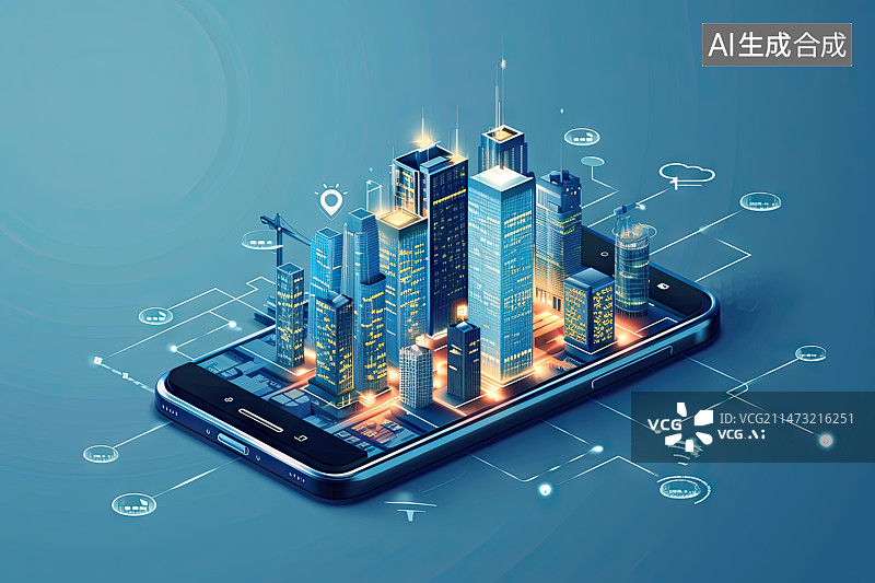 【AI数字艺术】智能设备上的城市图片素材